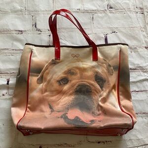 Anya Hindmarch Be A Bag Bulldog Photo Print Tote | Red Patent Leather | Dust Bag